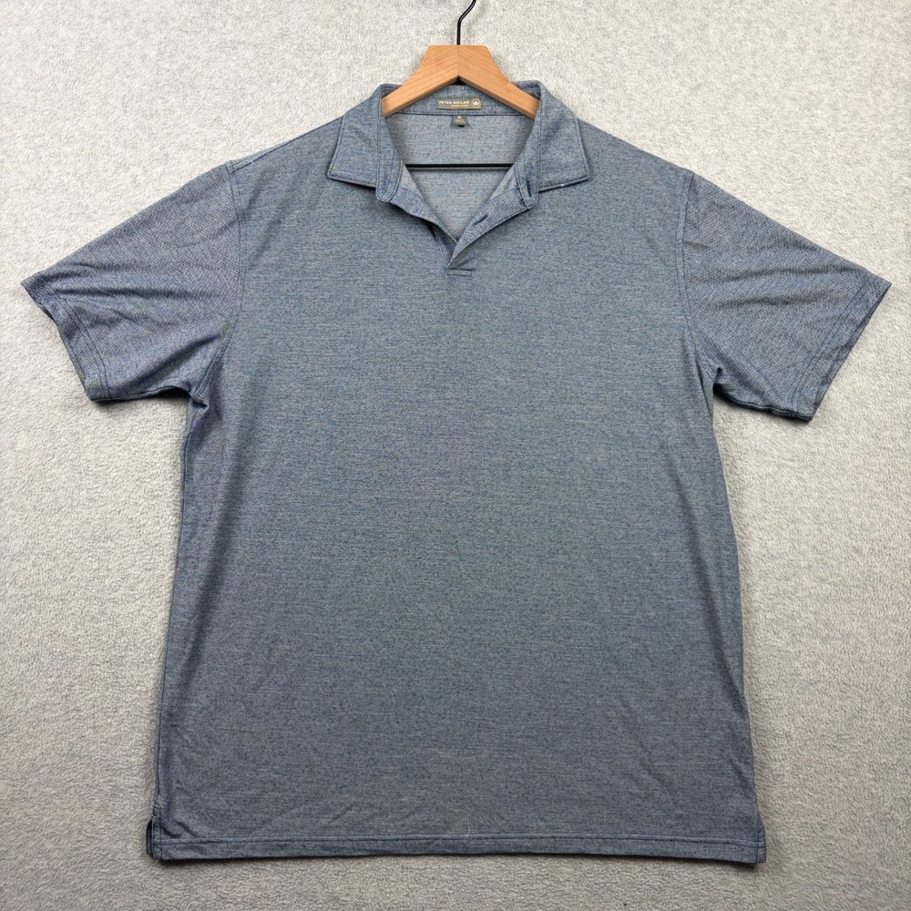 Peter Millar Polo Shirt Mens XL Blue Wool Blend Crown Sport Golf Performance